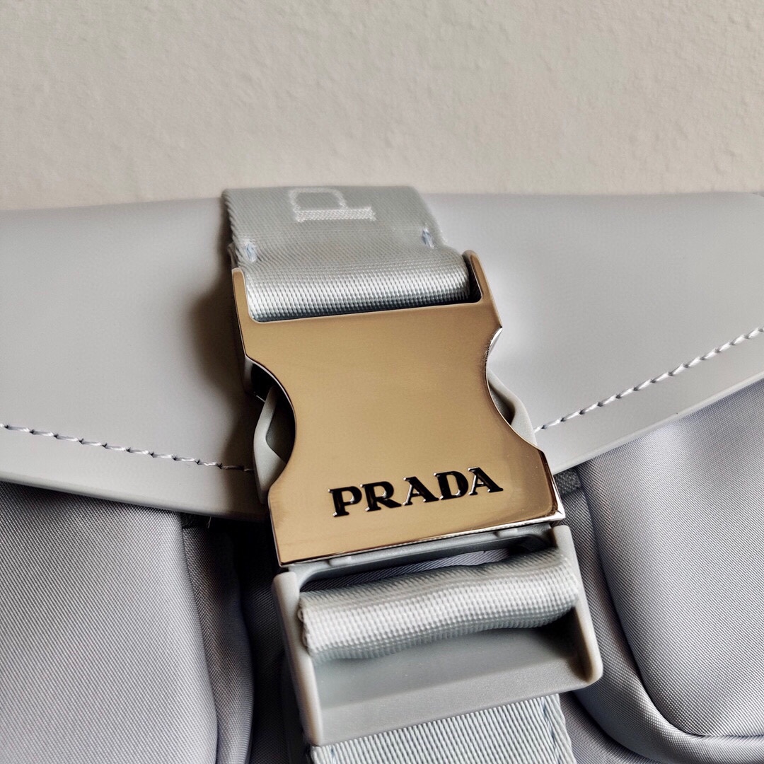 Prada Re Nylon And Leather Shoulder Bag Handbag Grey White 1BD295